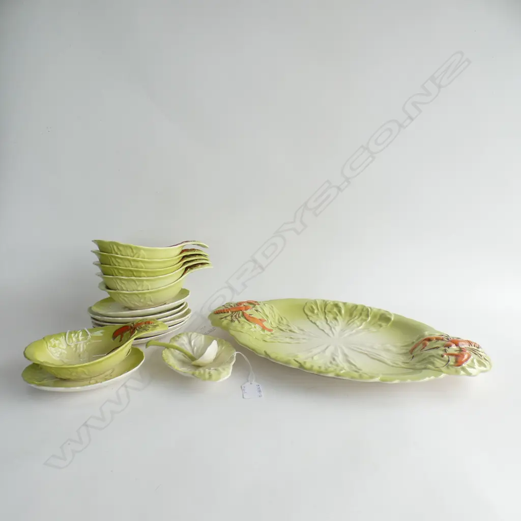 LG CARLTON WARE LOBSTER SERVING PLATE (L450MM) SM SAUCE DISH & LADLE + 6 SM INDIVIDUAL BOWLS & 7 UNDERPLATES  C1950'S Image 1++