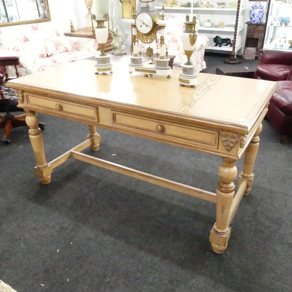 LARGE FRENCH STYLE 2 DRAWER CONSOLE TABLE w. TURNED LEGS & STRETCHER BASE 1530x760x800mm Image 1++