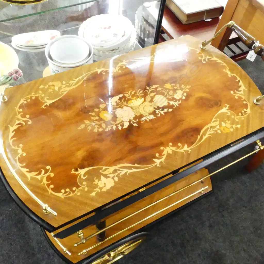 ITALIAN INLAID DRINKS TROLLEY AF repairs to wheels etc H.770mm Image 1++