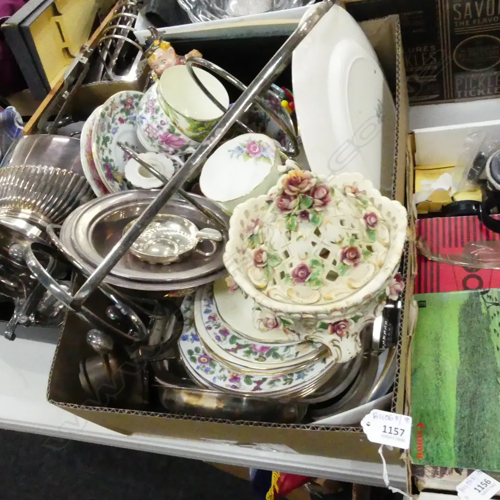 BOX LOT EP ENTREE DISHES, EP STAND, CHINA ETC Image 1++