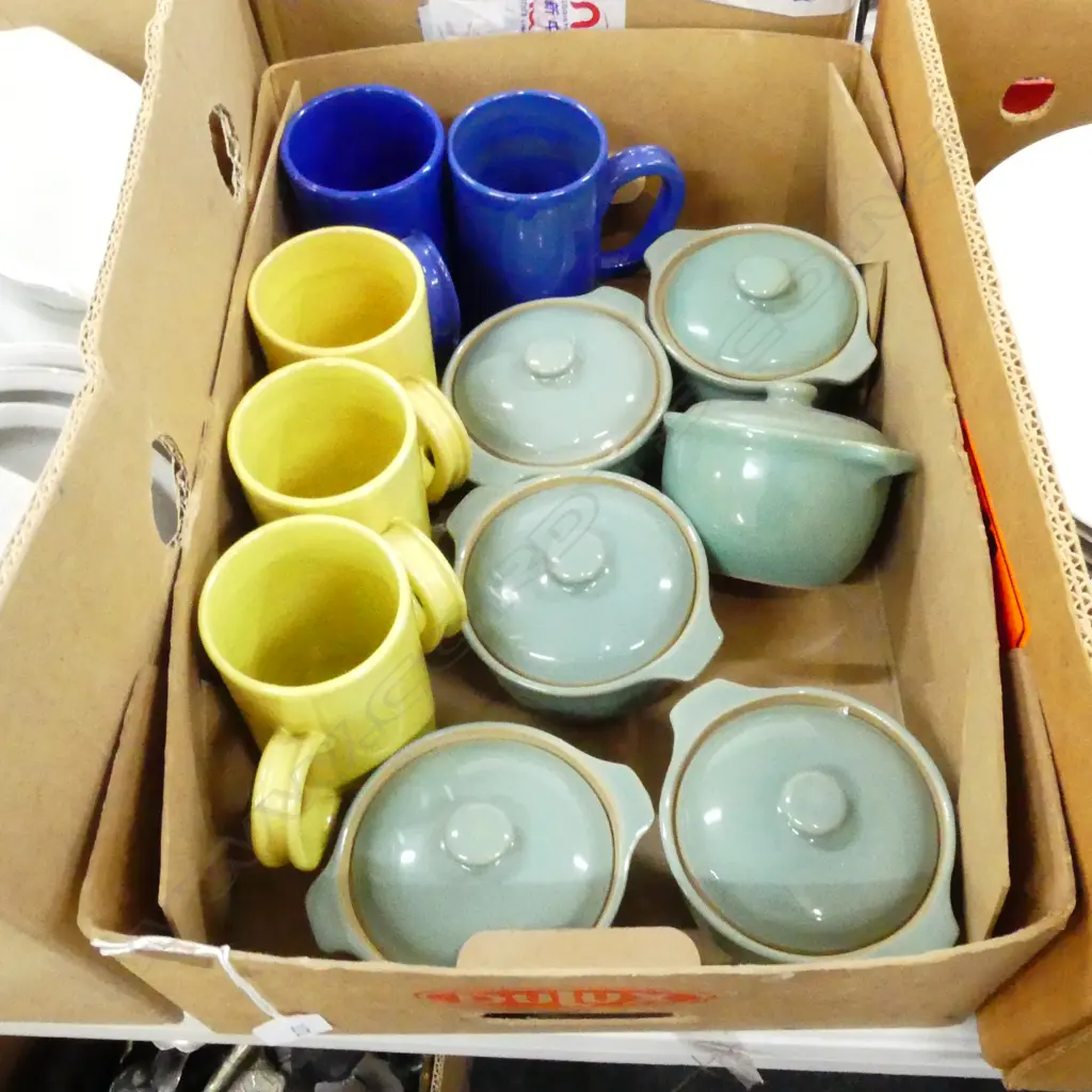 6 DENBY LIDDED RAMEKINS (DIA 140MM) + 5 NITTSJO SWEDISH BEER STEINS - 2 BLUE & 3 YELLOW (H145MM) Image 1++