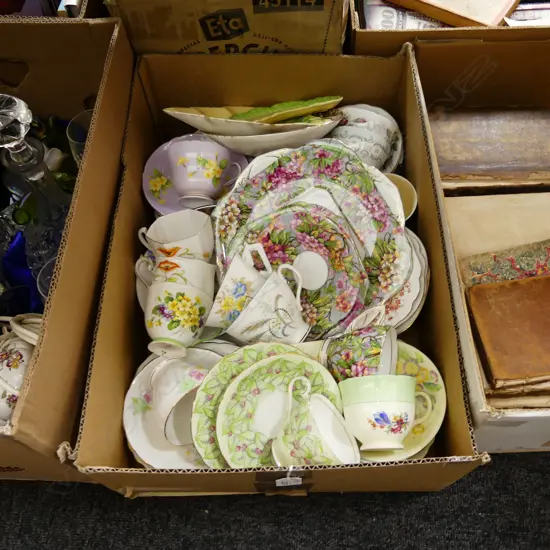 BOX ASST CHINA INCL TRIOS; ROYAL ALBERT, AYNSLEY ETC