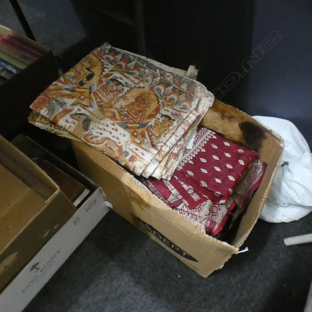 BOX LOT ASST. FABRICS (INCL. HAND PAINTED NEPALESE ETC) Image 1++