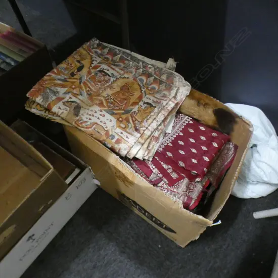 BOX LOT ASST. FABRICS (INCL. HAND PAINTED NEPALESE ETC)