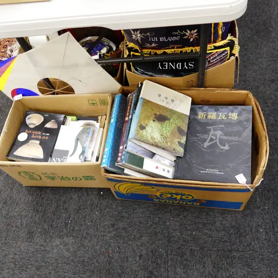 2 BOX LOT BOOKS; KOREAN ART ETC