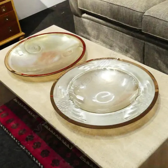 2 LARGE ART GLASS BOWLS; SIGNED 490mm dia