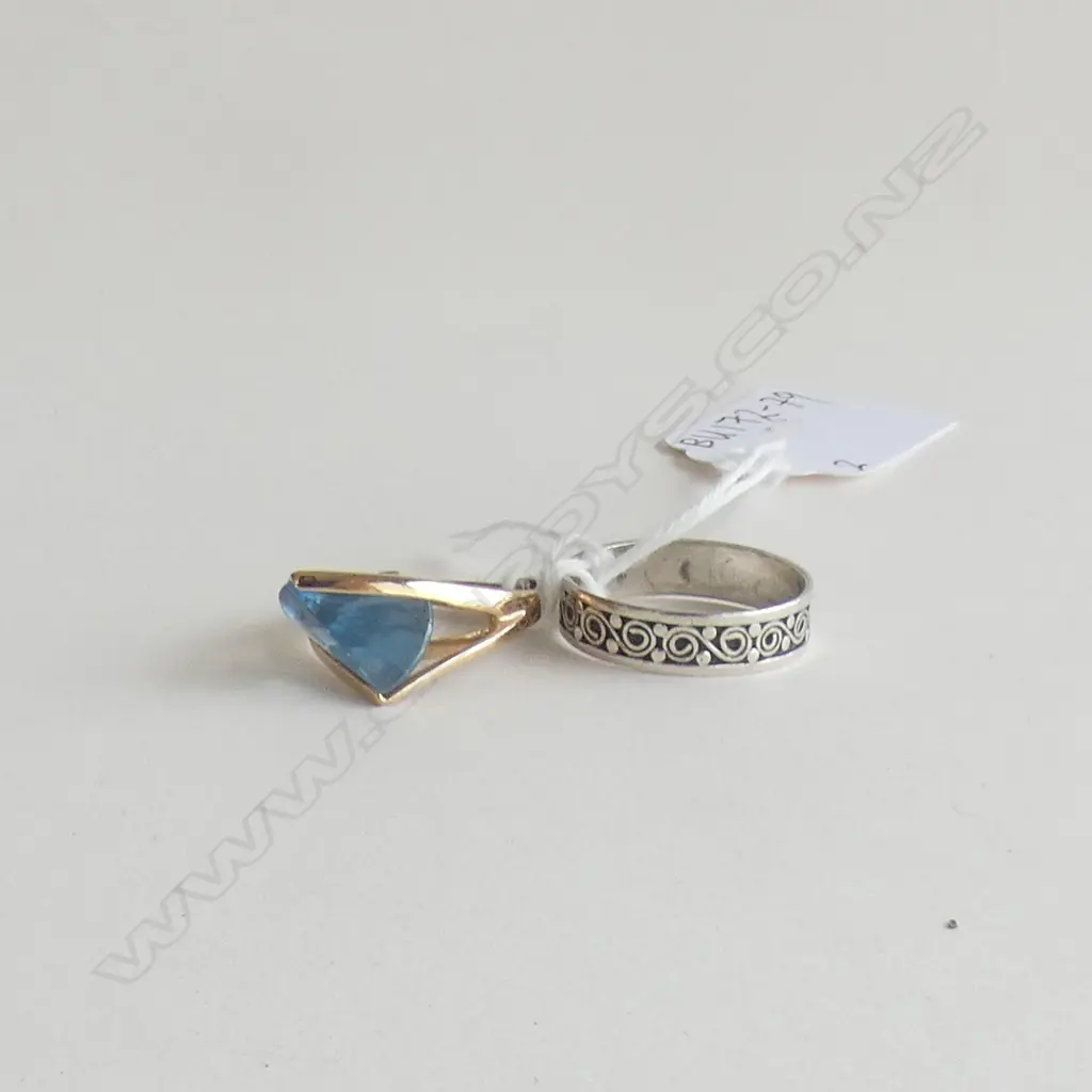 2 RINGS; 925 SILVER CELTIC DESIGN BAND  & GEOMETRIC SET BLUE STONE Image 1++