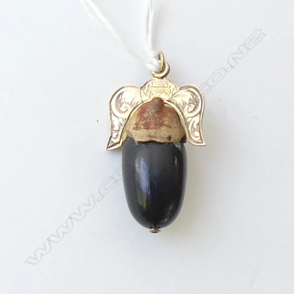 ANTIQUE 9CT GOLD 'R.BROS' NUT PENDANT Image 1++