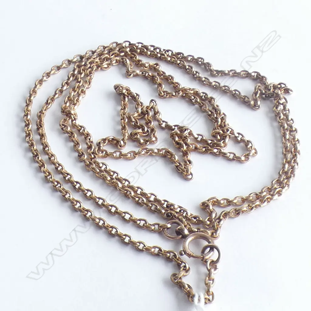 ANTIQUE GOLD PLATE MUFF CHAIN 15Cct CLASP L.1320mm Image 1++