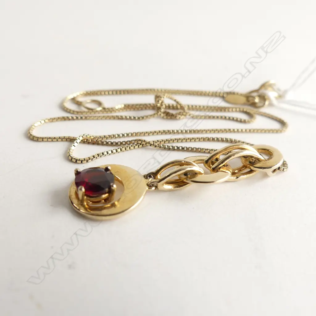 GOLD PLATED 925 SILVER NECKLACE -  RED STONE PENDANT  Image 1++