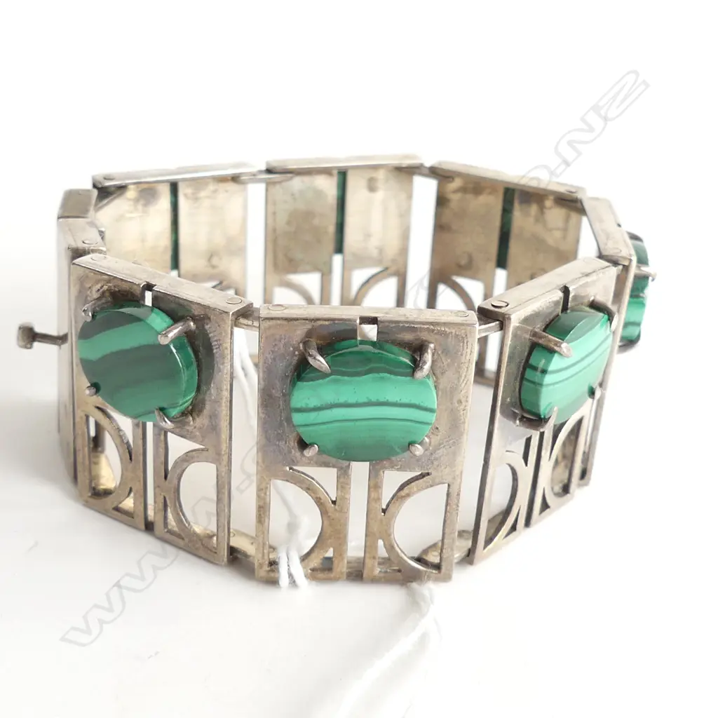 STG BRACELET w. MALACHITE CABOCHONS 63 GRAMS Image 1++