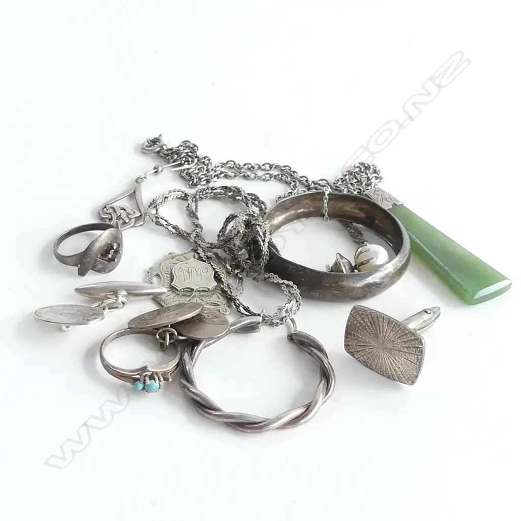 OLD POUNAMU SILVER PENDANT + OTHER SILVER JEWELLERY ETC Image 1++