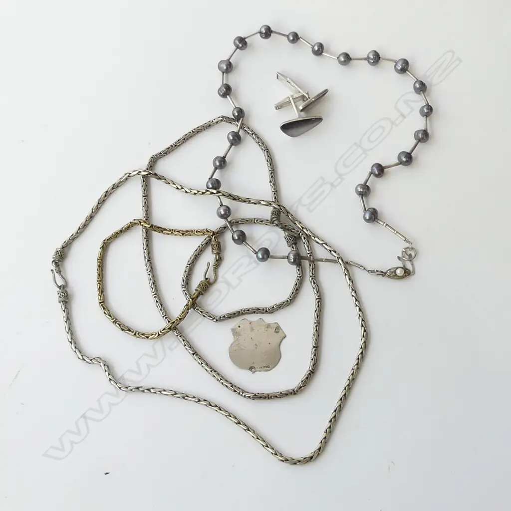 BAG ASST STG & 925 SILVER; NECKLACES, BRACELETS, CUFF LINKS ETC. Image 1++