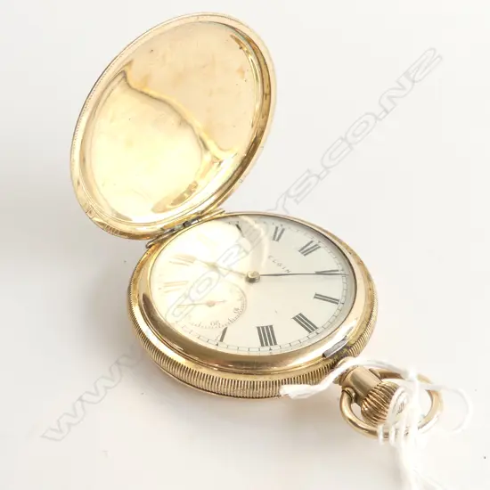 EARLY 20thC GOLD PLATE ELGIN HUNTER POCKET WATCH  RUNNING