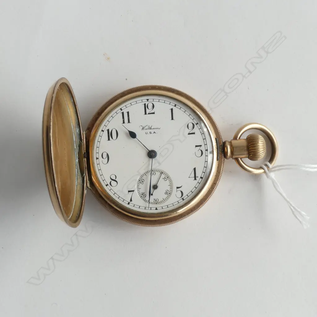 WALTHAM GOLD PLATE HUNTER POCKET WATCH RUNNING Image 1++