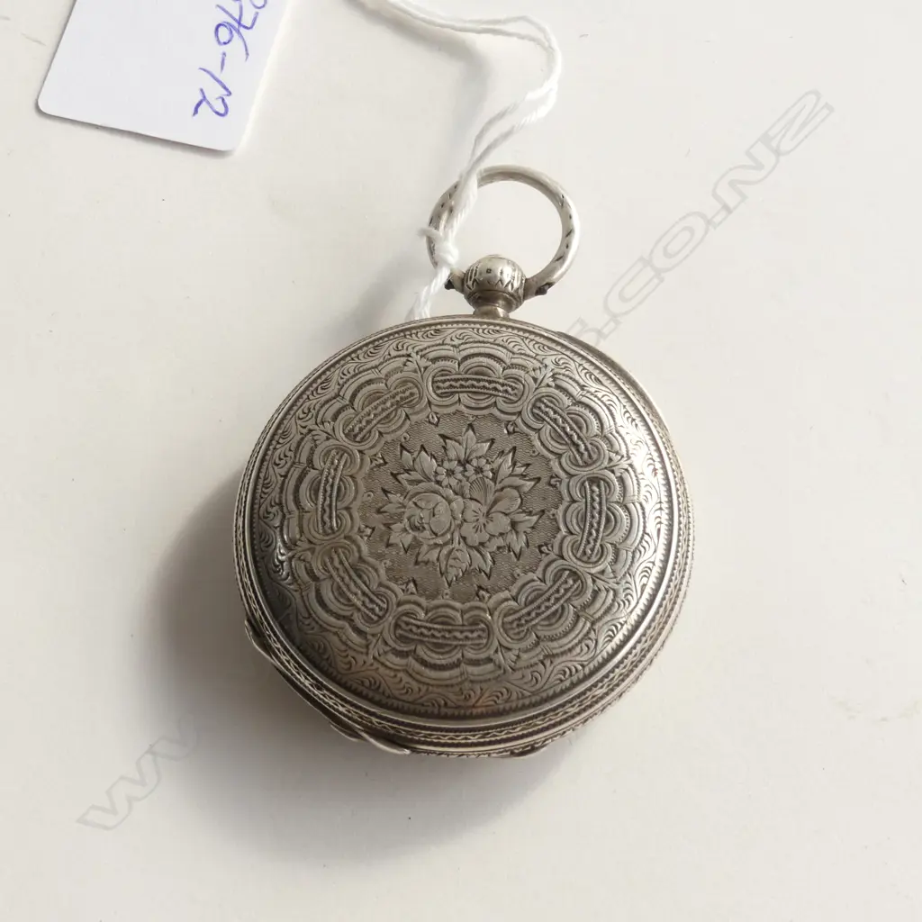 19thC SILVER ENGRAVED FOB WATCH FUSSEE MOVEMENT 'A.G. BARTLETT AUCKLAND Image 1++