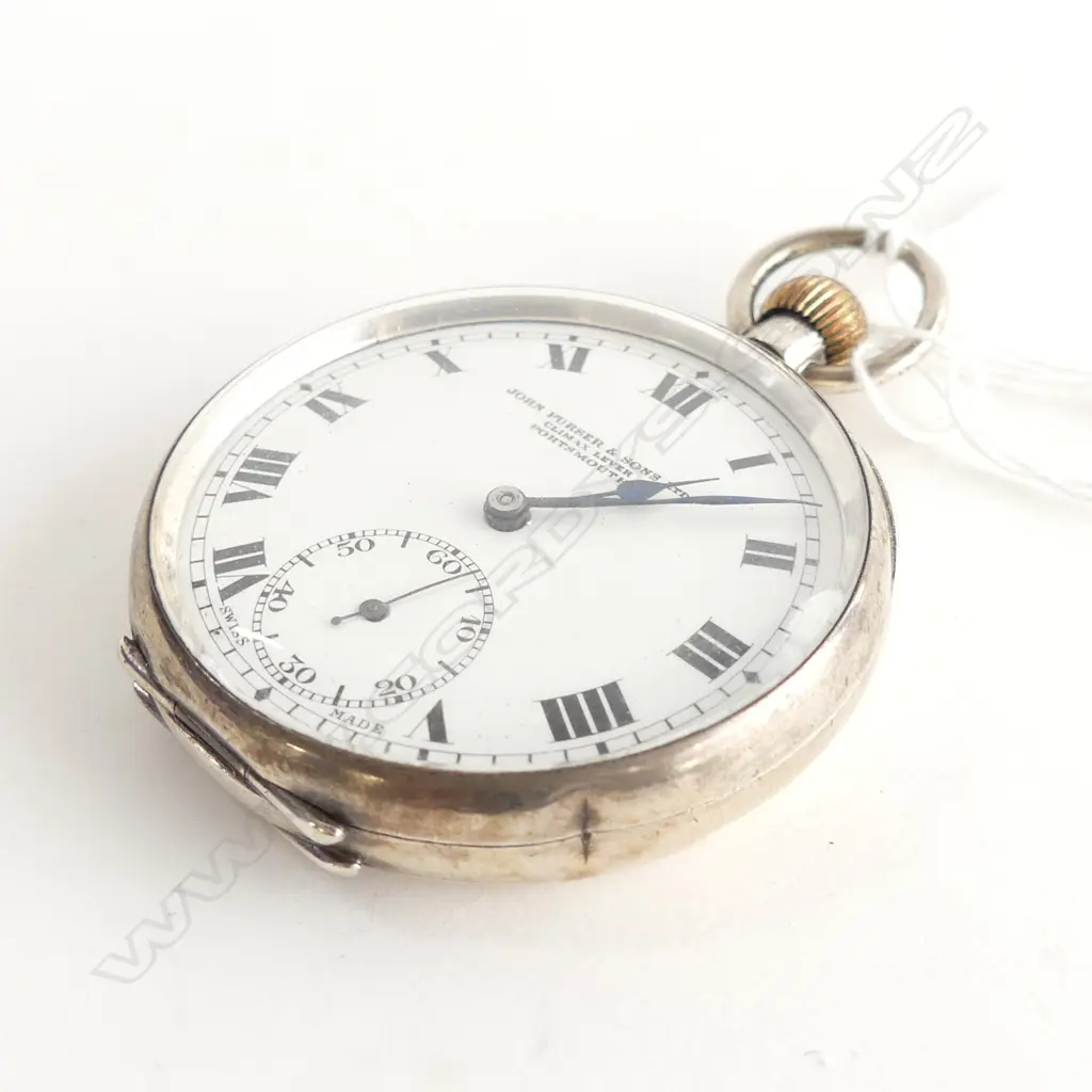 SILVER CASED OPEN FACE POCKET WATCH JOHN PURSER & SON PORTSMOUTH RUNNING Image 1++