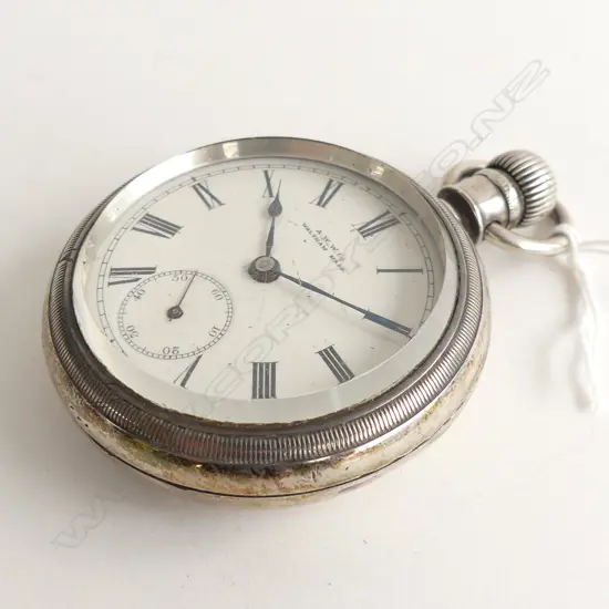SILVER PLATE OPEN FACE POCKET WATCH; A. W. W. Co. WALHAM MASS.