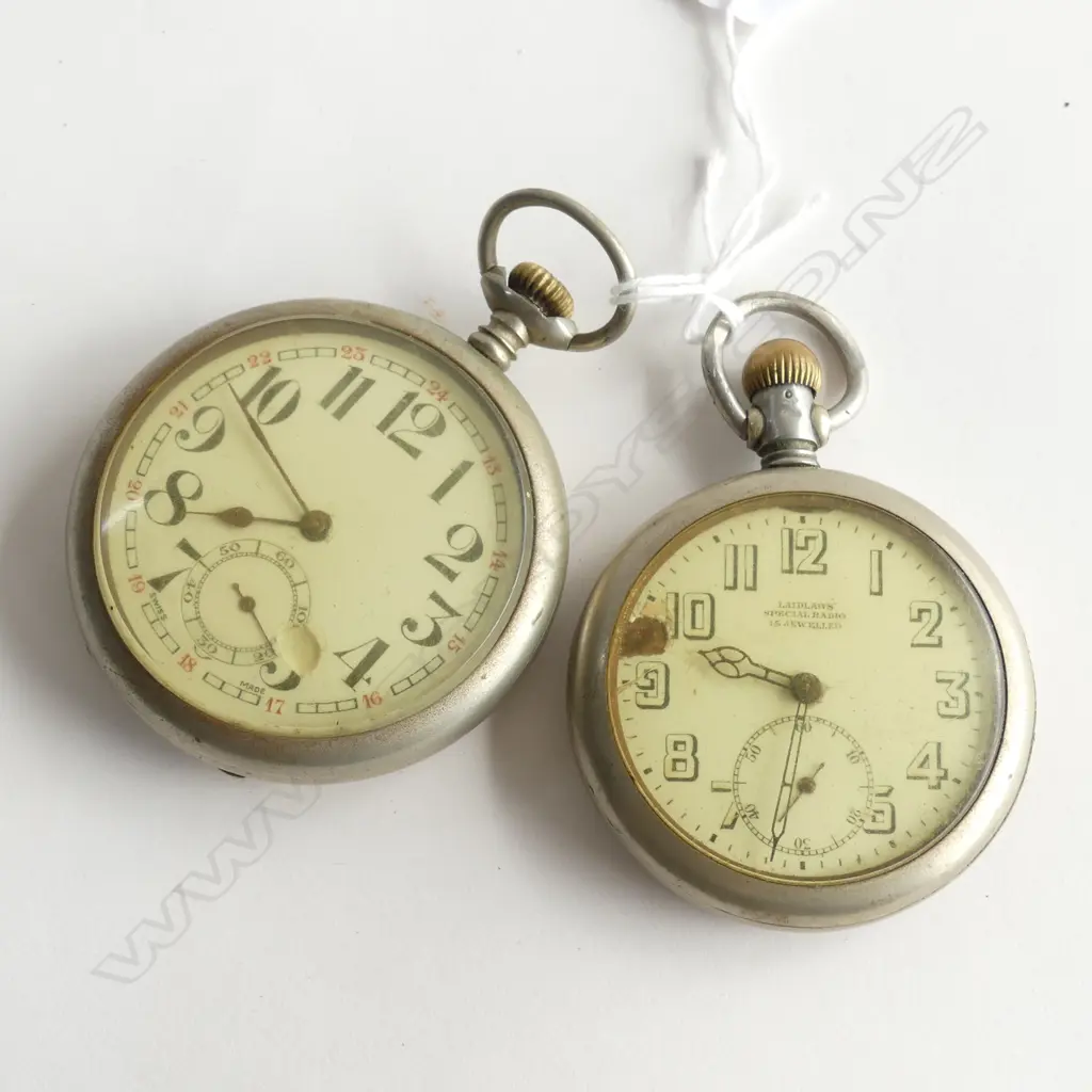 2 NICKLE CASED OPEN FACE POCKET WATCHES Image 1++