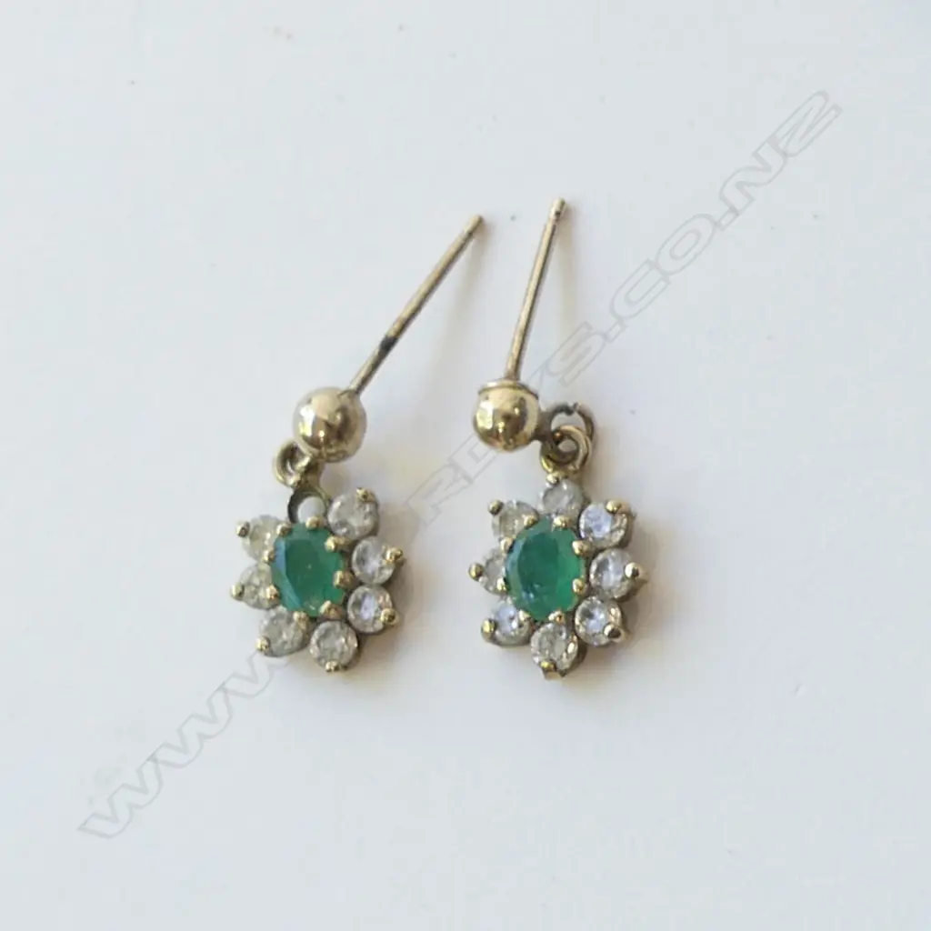 PR EMERALD (?) & CZ DROP EARRINGS Image 1++