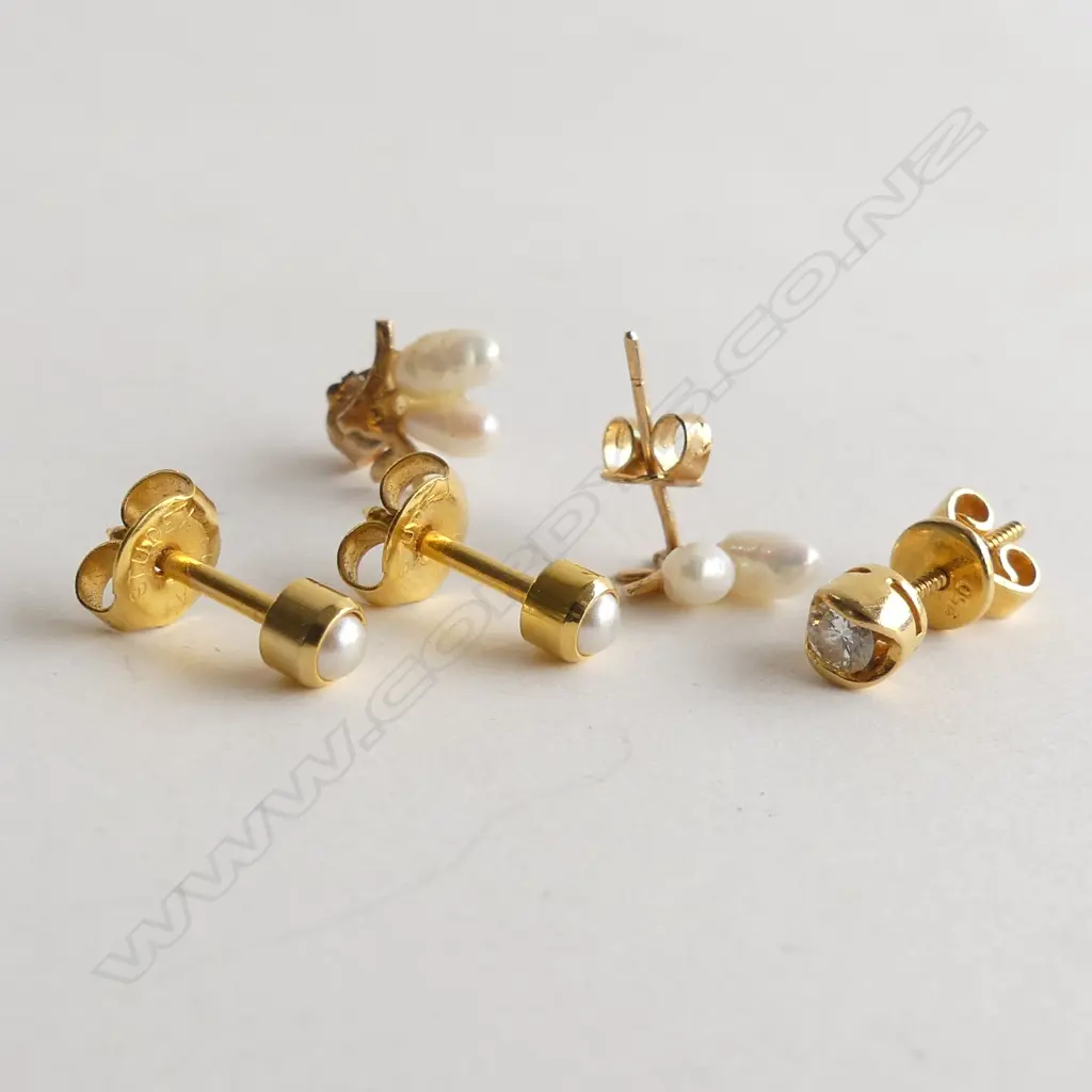 2 PRS + 1 STUD EARRINGS ONE MARKED 850 SET W A DIAMOND Image 1++