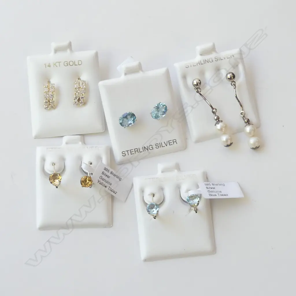5 PRS EARRINGS; 14CT / STG / GEMSTONES ETC Image 1++