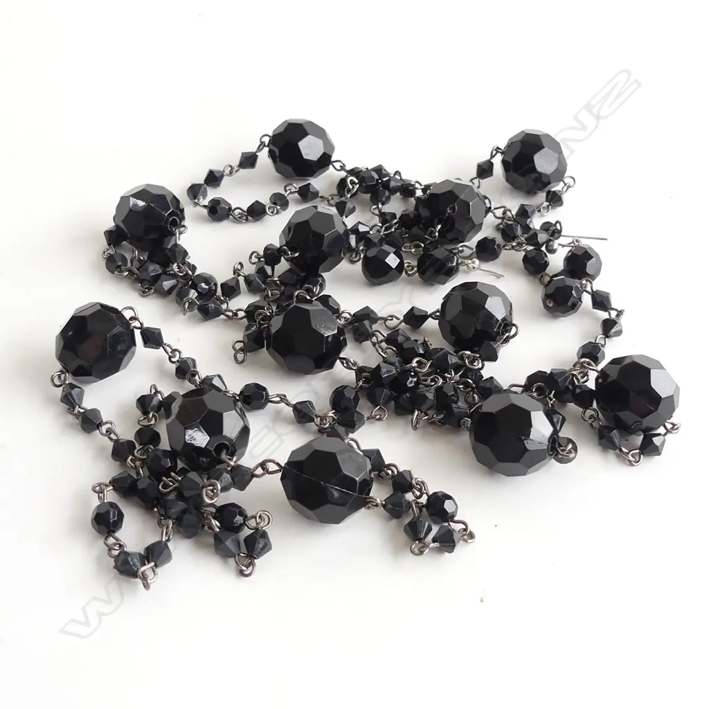 LONG BLACK FACETED BEAD NECKLACE (840MM) & DROP EARRINGS Image 1++