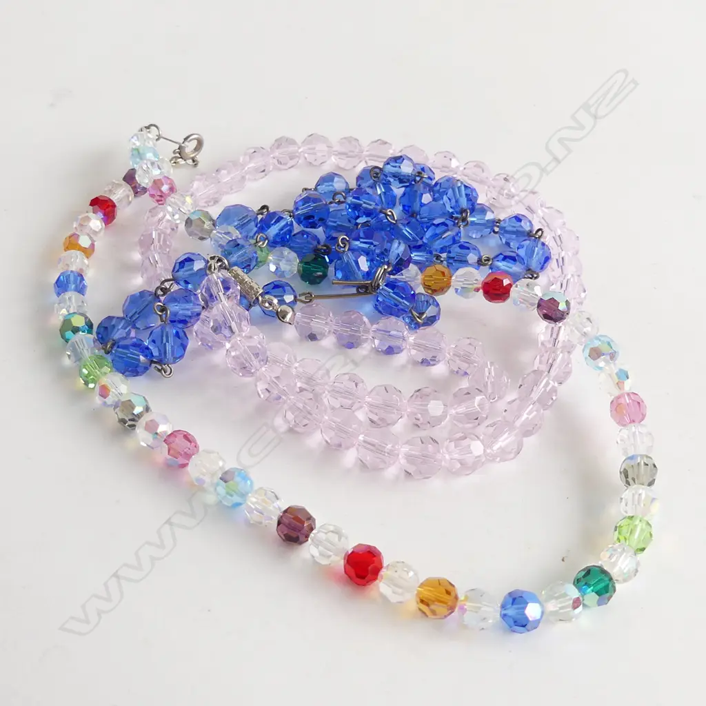 3 CRYSTAL FACETED BEADED NECKLACES; BLUE, PINK & MULTI COLOURED Image 1++