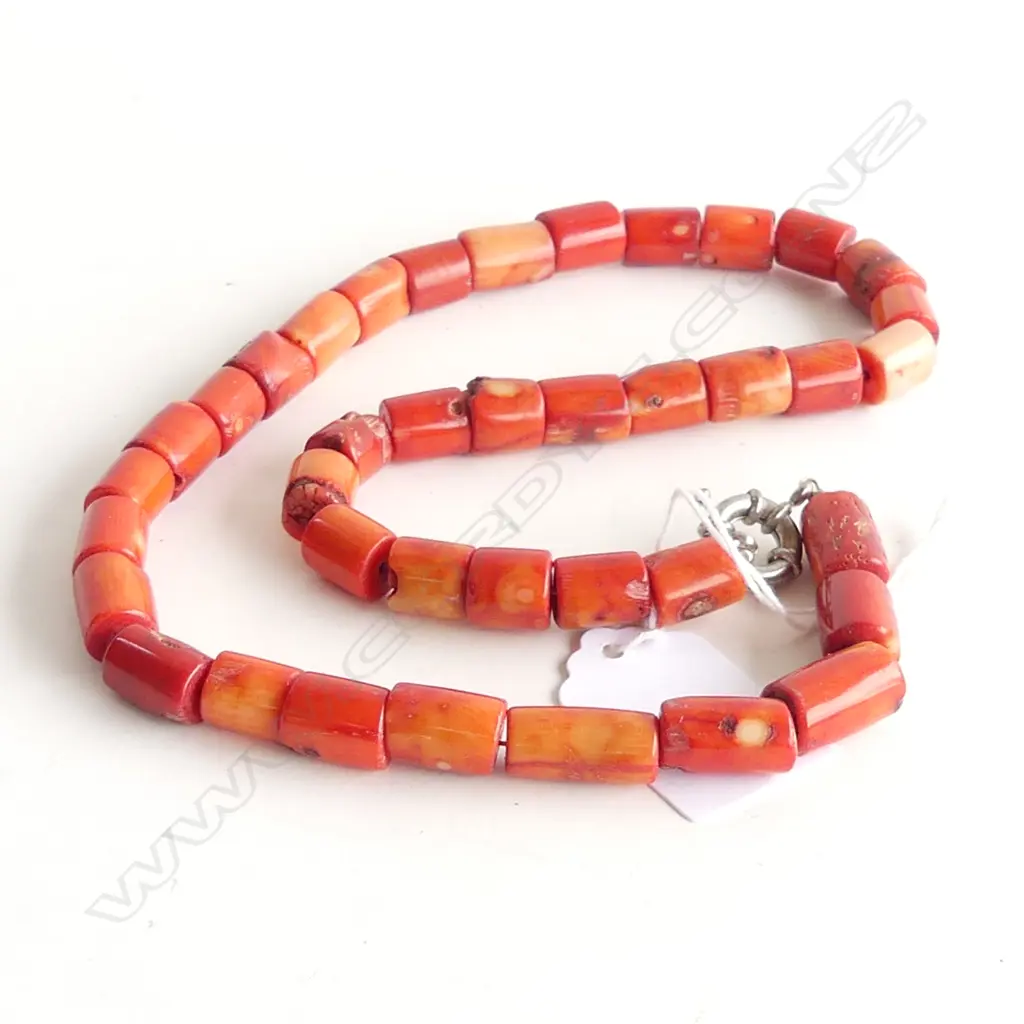 RED CORAL CYLINDER BEAD NECKLACE L.500mm Image 1++