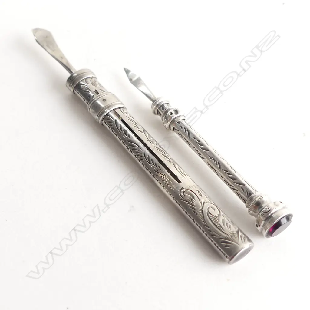 2 x c1900 SILVER ENGRAVED PROPELLING PICKS  Image 1++