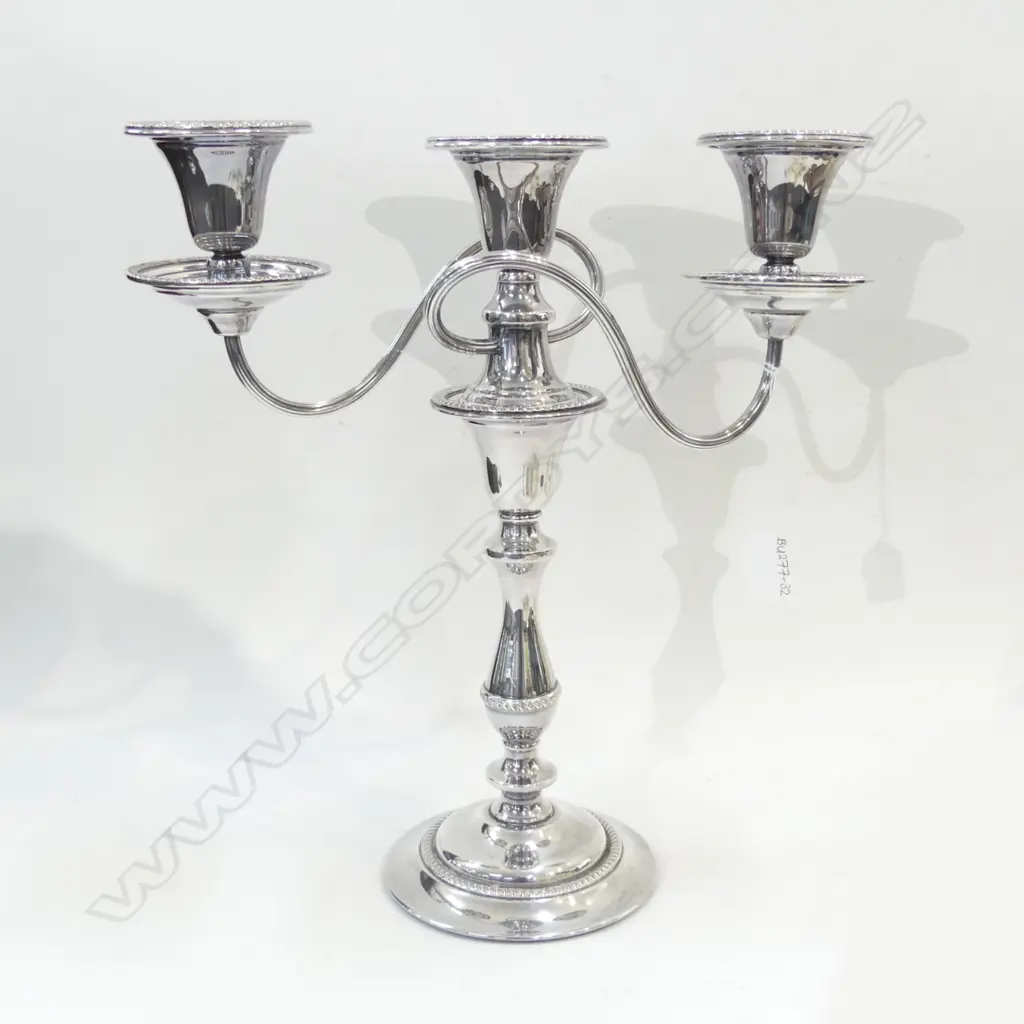 TALL 3 ARM SILVER PLATE CANDELABRA H 350 L 325NN Image 1++