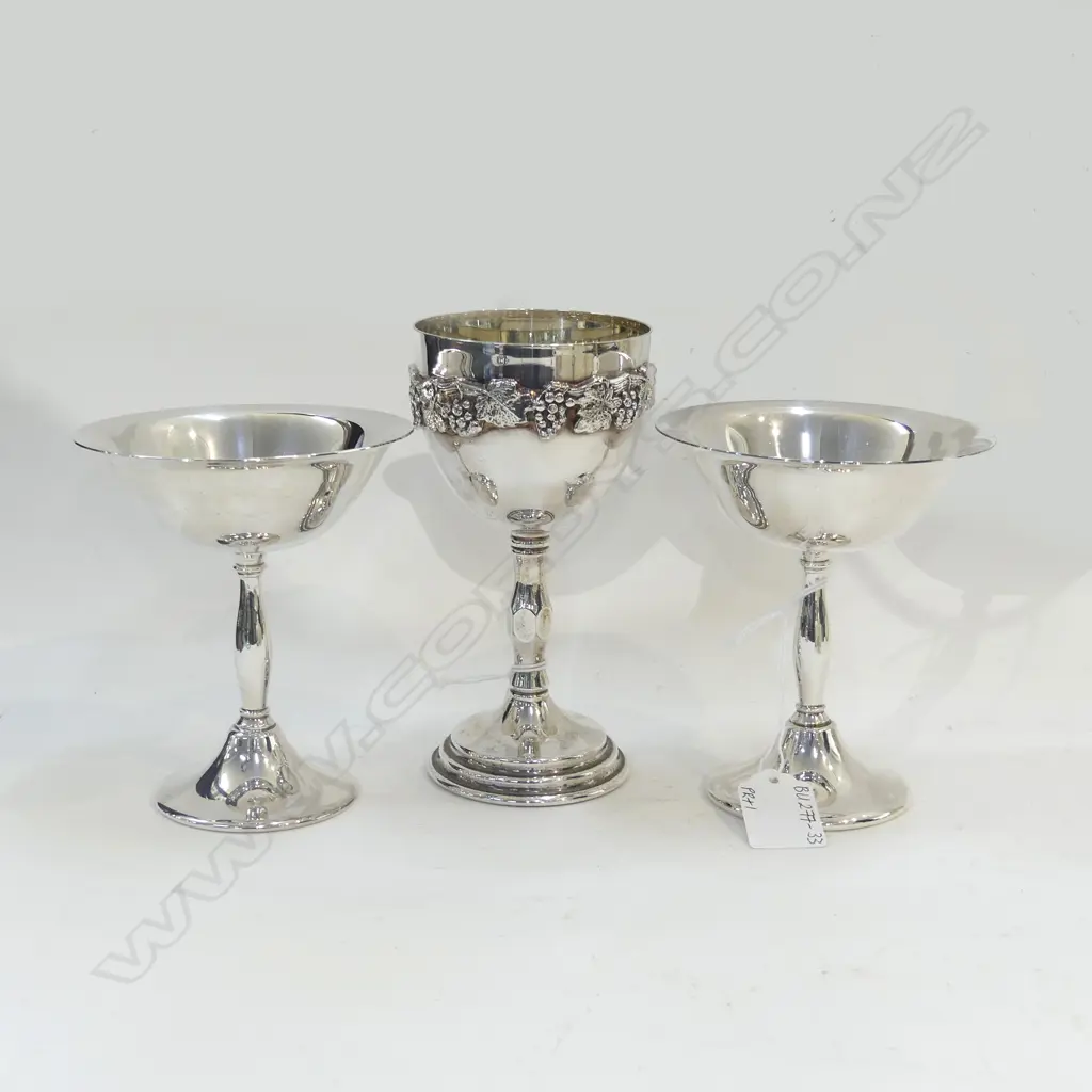 CORONET SILVER PLATE WINE GOBLET + 2 OTHER CHAMPAGNE SAUCERS  Image 1++