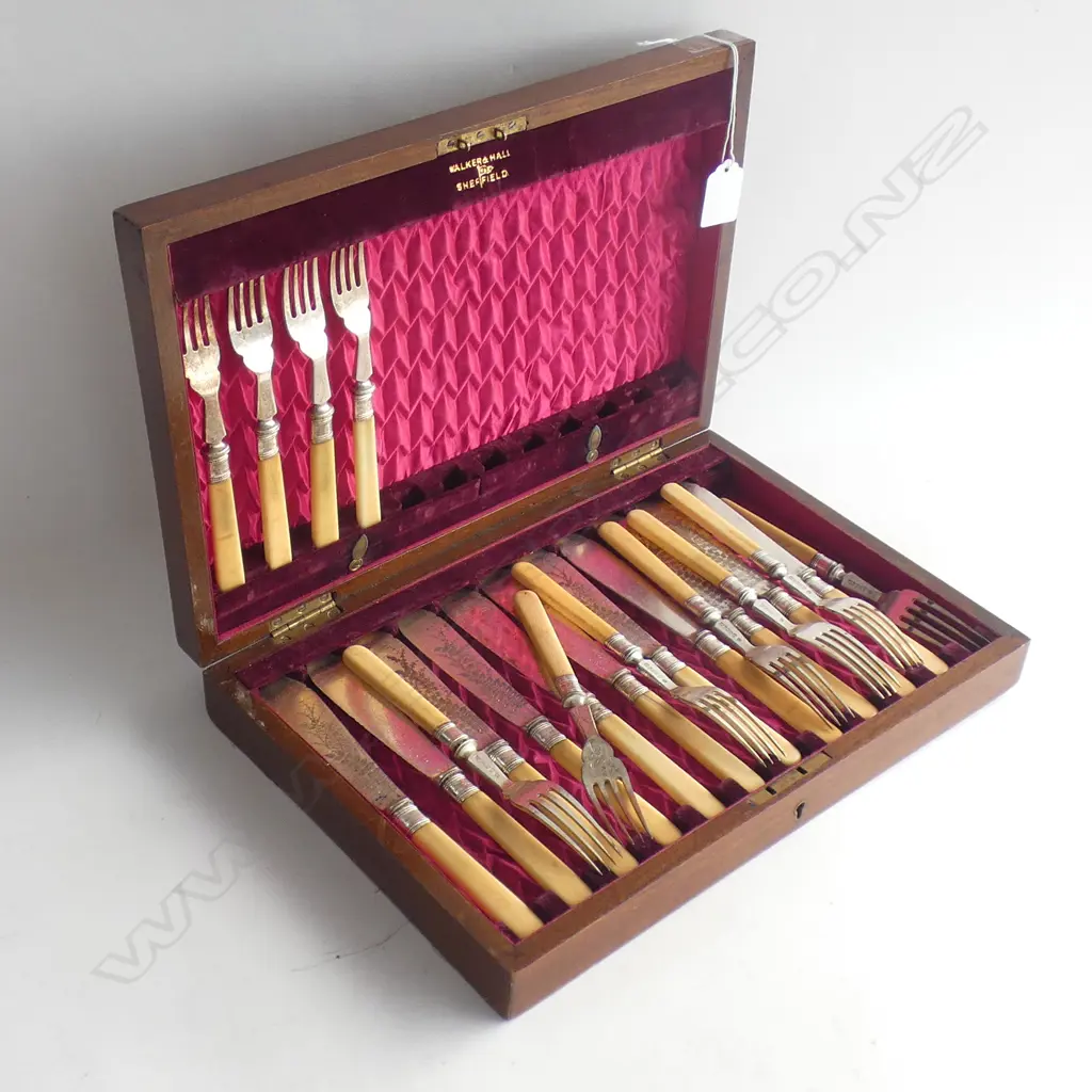 22 PCE IVORINE 'BONE' HANDLED FISH CUTLERY SET IN CANTEEN Image 1++