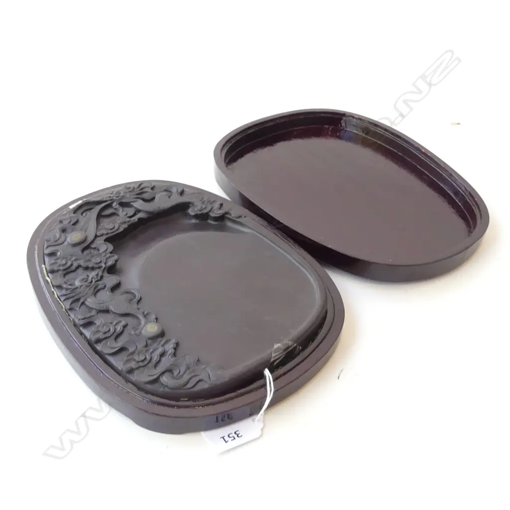 CHINESE INK STONE w. DRAGON DESIGN, CASED 205x150mm Image 1++