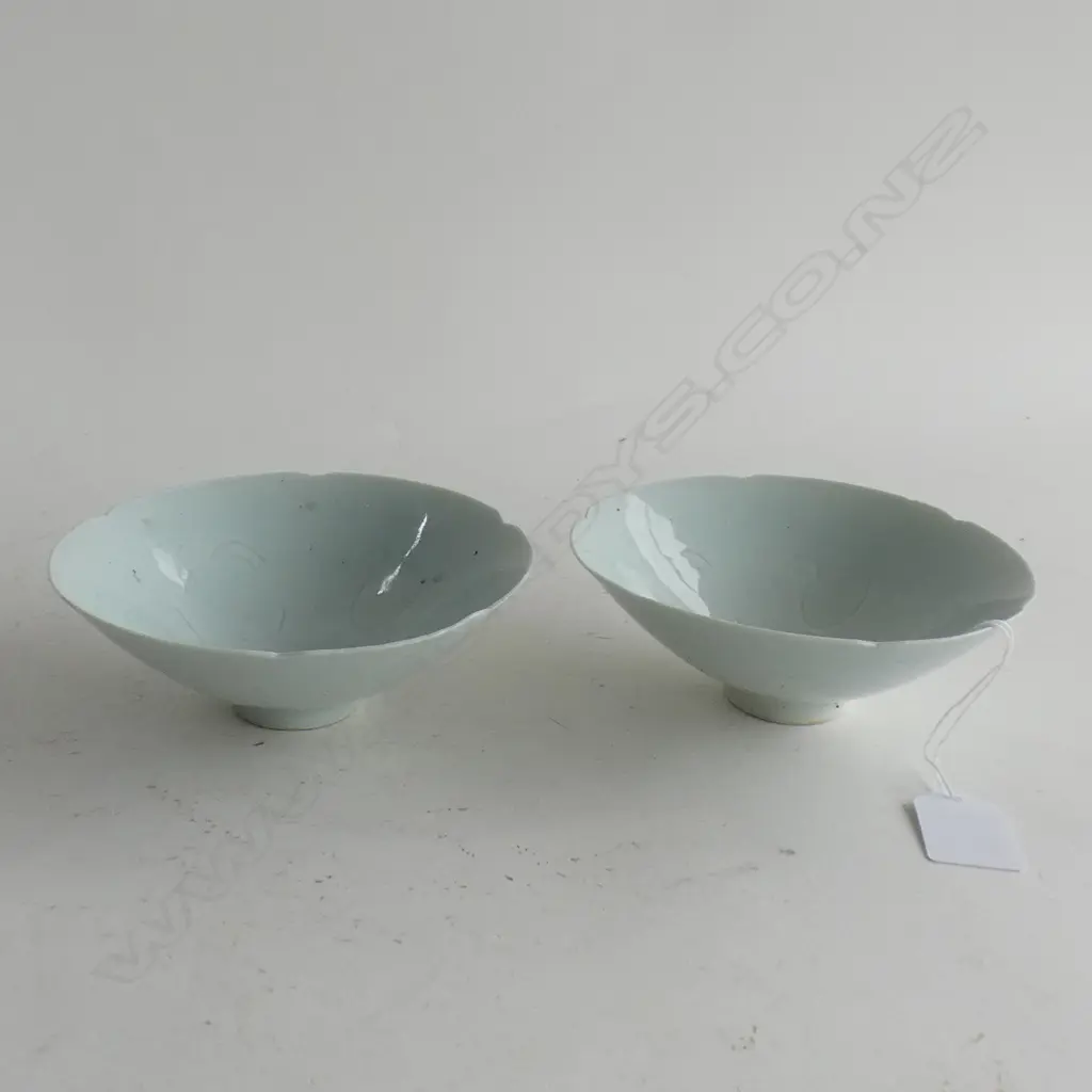 PAIR ORIENTAL GREEN GLAZE BOWLS - DIA 130MM Image 1++