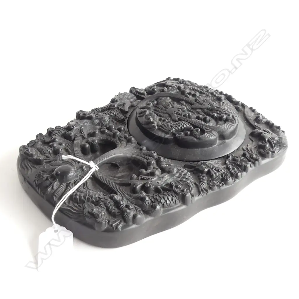 CHINESE INKSTONE FINELY DECORATED w. DRAGONS 240x170mm Image 1++