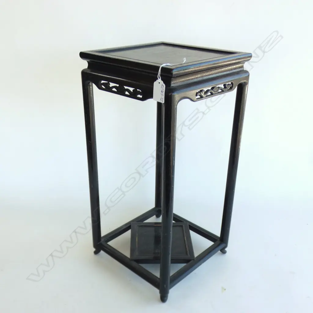 ANTIQUE ORIENTAL SQUARE VASE STAND EBONISED H.480mm Image 1++