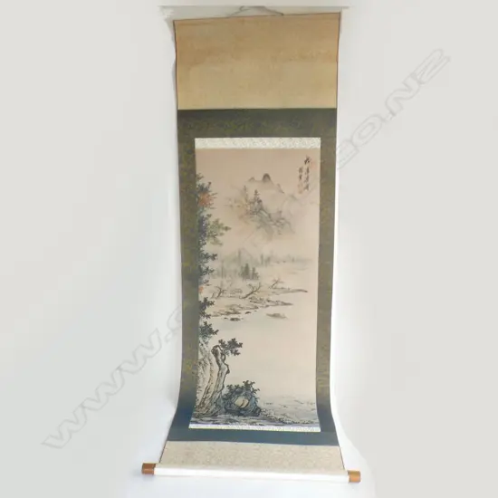 ORIENTAL SCROLL PAINTED W LANDSCAPE
