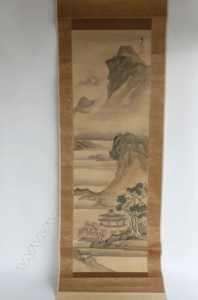 ORIENTAL SCROLL PAINTED W LANDSCAPE Image 1++