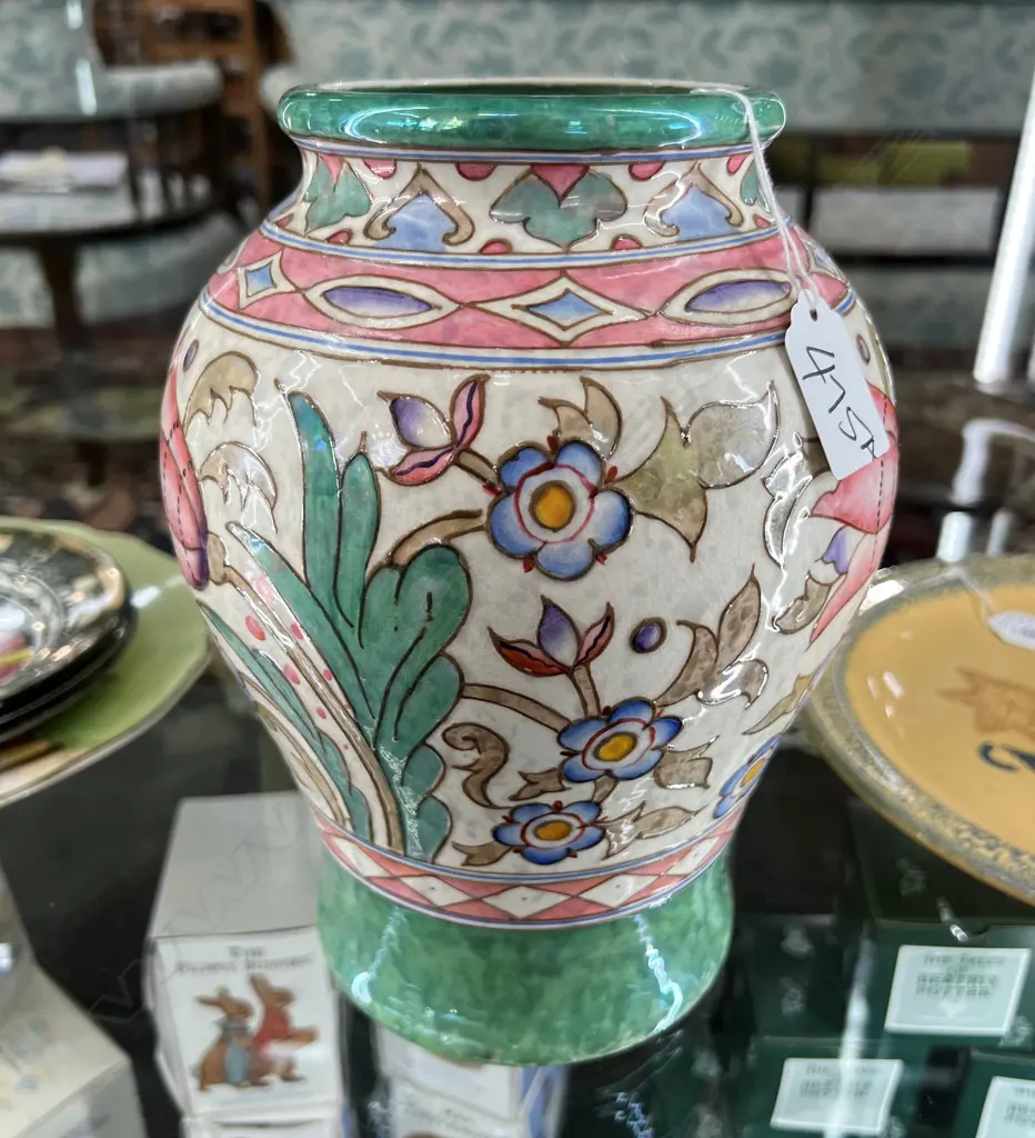 CHARLOTTE RHEAD LGE BALUSTER VASE FLORALS UNDER LUSTRE GLAZE H.250mm Image 1++