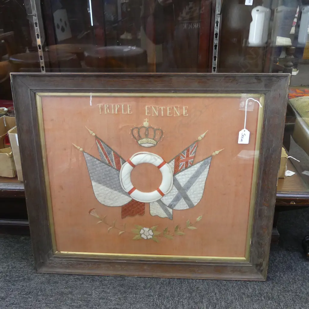 FRENCH PATRIOTIC EMBROIDERY, FRAMED. 420 x 505mm Image 1++