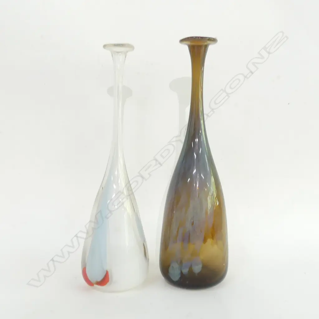 2 LONG NECKED ART GLASS VASES H 320MM Image 1++