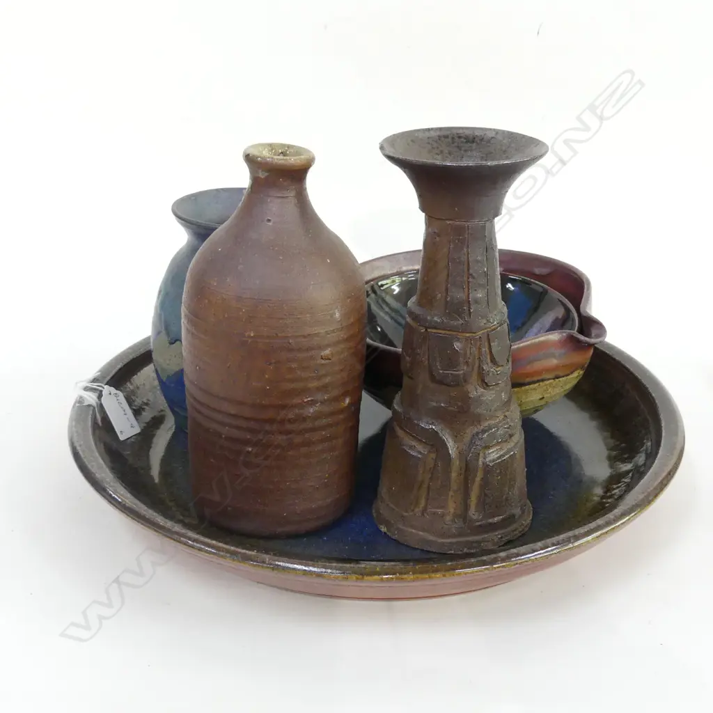 NZ POTTERY INCLUDES A PLATTER/BOWL/VASES/BOTTLE Image 1++