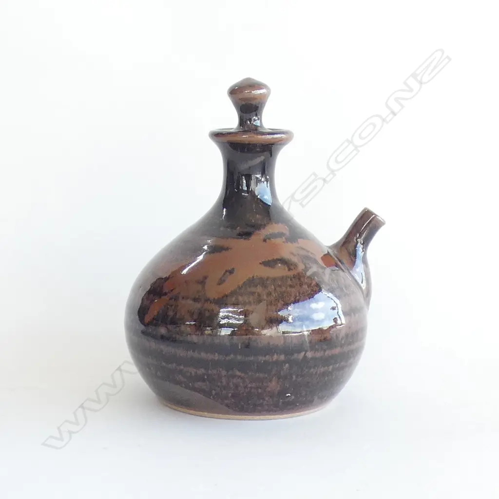 WARREN TIPPETT POTTERY KENDI wax resist stamped mark. H.170mm Image 1++