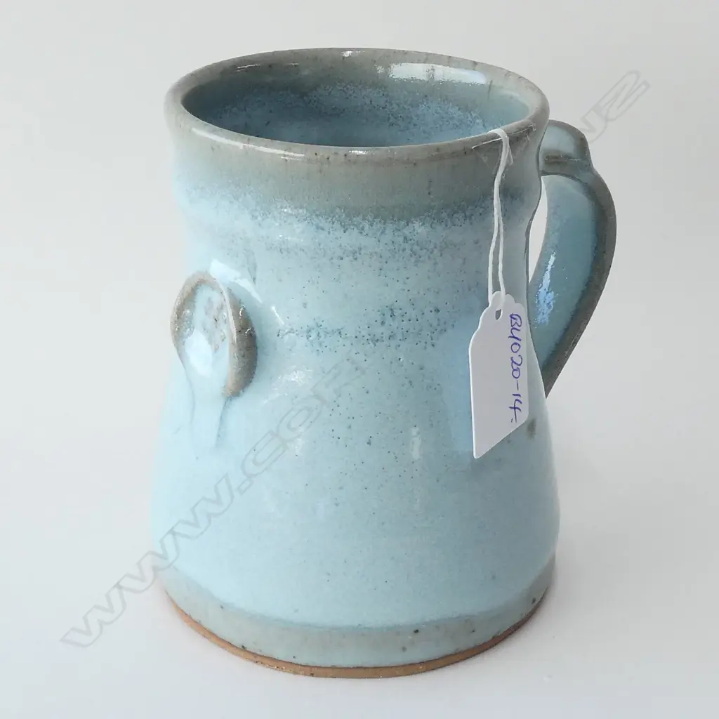 PETER STICHBURY PALE BLUE GLAZE MUG IMPRESSED MOTIF Image 1++