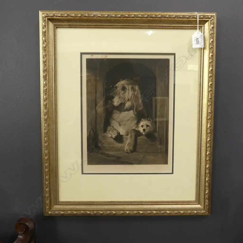 EDWIN HENRY LANDSEER GILT FRAMED PRINT 'DIGNITY & IMPUDENCE' 1839,  180 X 240MM Image 1++