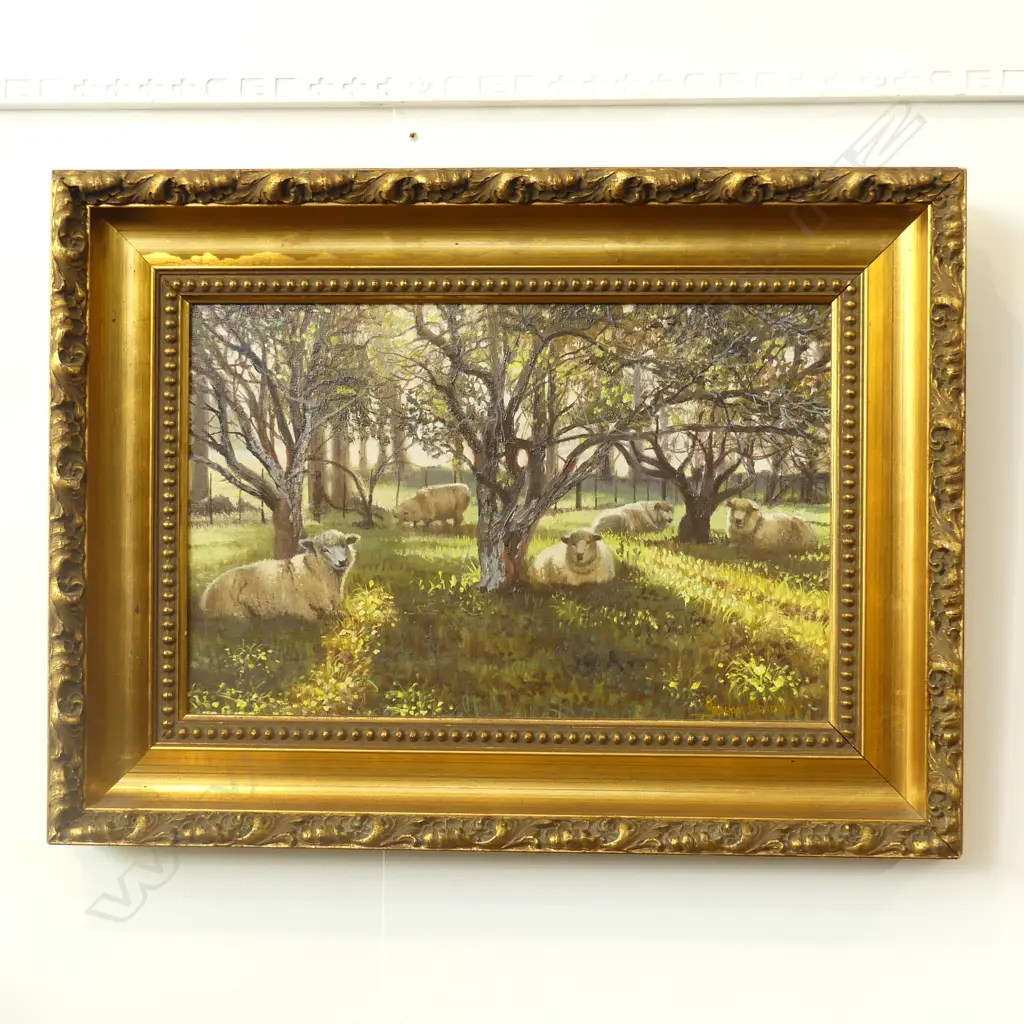 GRAHAM BRADDOCK SHEEP SCENE OIL ON BOARD, SIGNED, 355 X 230MM  GILT FRAME Image 1++