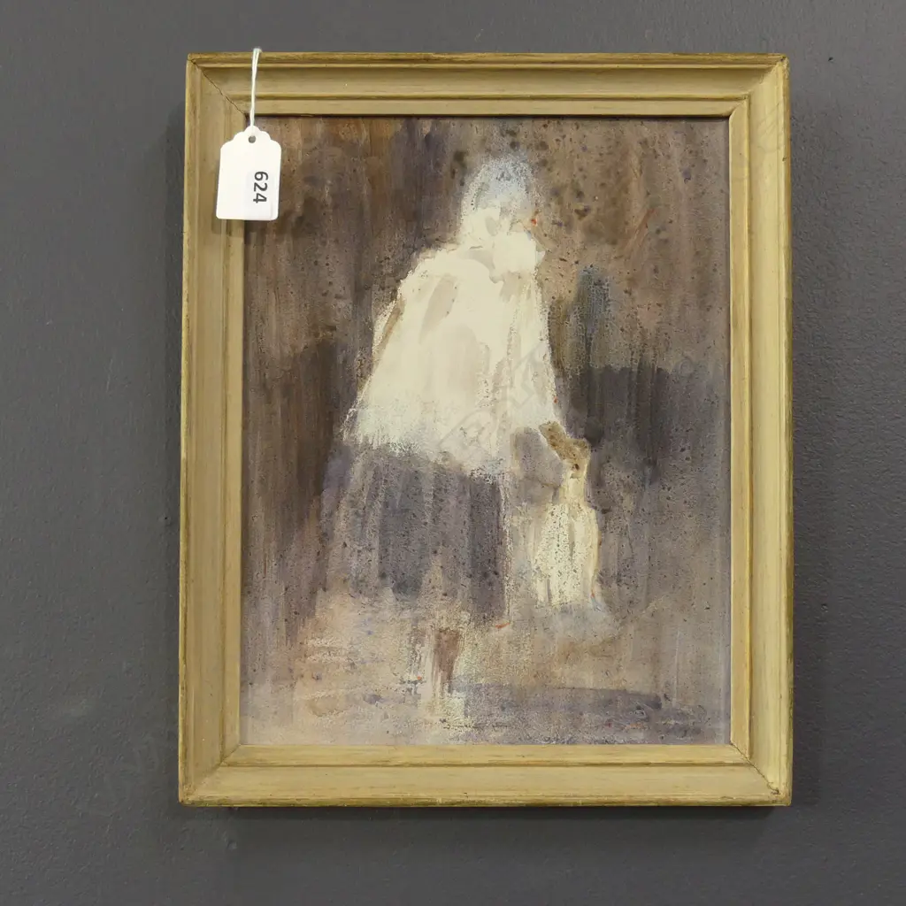 MARY HAYWARD 'OLD LADY WITH A PACKET OF FISH' THINNED OIL ON BOARD 245x190mm Image 1++