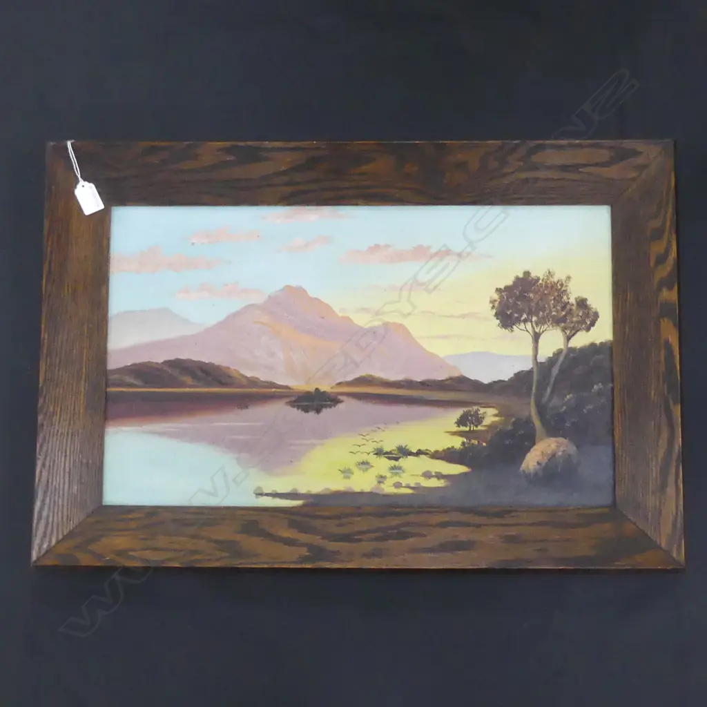 HENRY WILLIAM KIRKWOOD (1854-1925) LANDSCAPE OIL IN OAK FRAME 340x570mm Image 1++