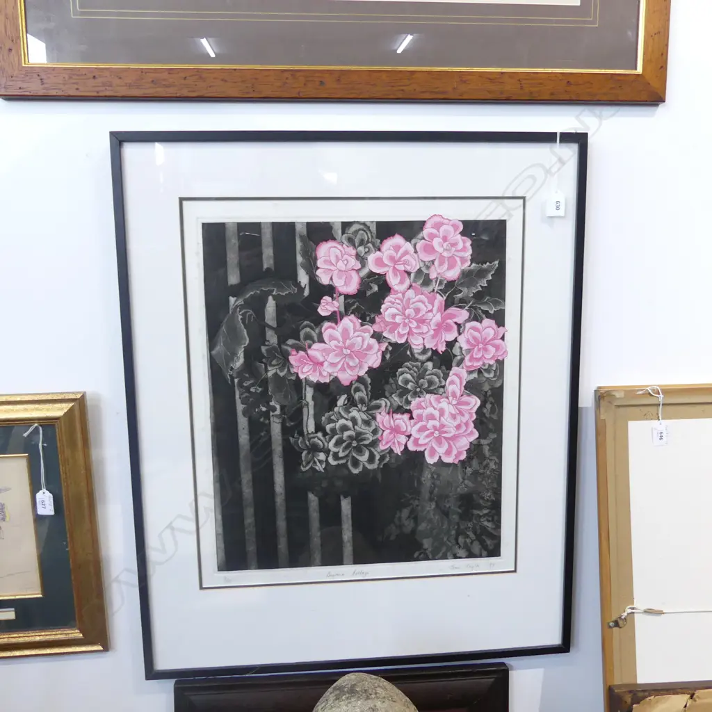 JOAN TAYLOR LTD ED. (8/10)  PRINT ETCHING 'BEGONIA COLLAGE' SIGNED '83  420 X 540MM Image 1++